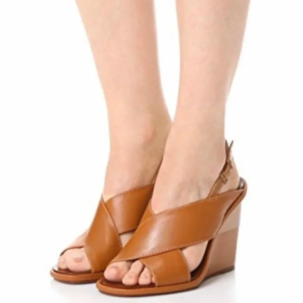 New Tory Burch Gabrielle 100 MM Royal Tan Wedge Sandal Size 7.5